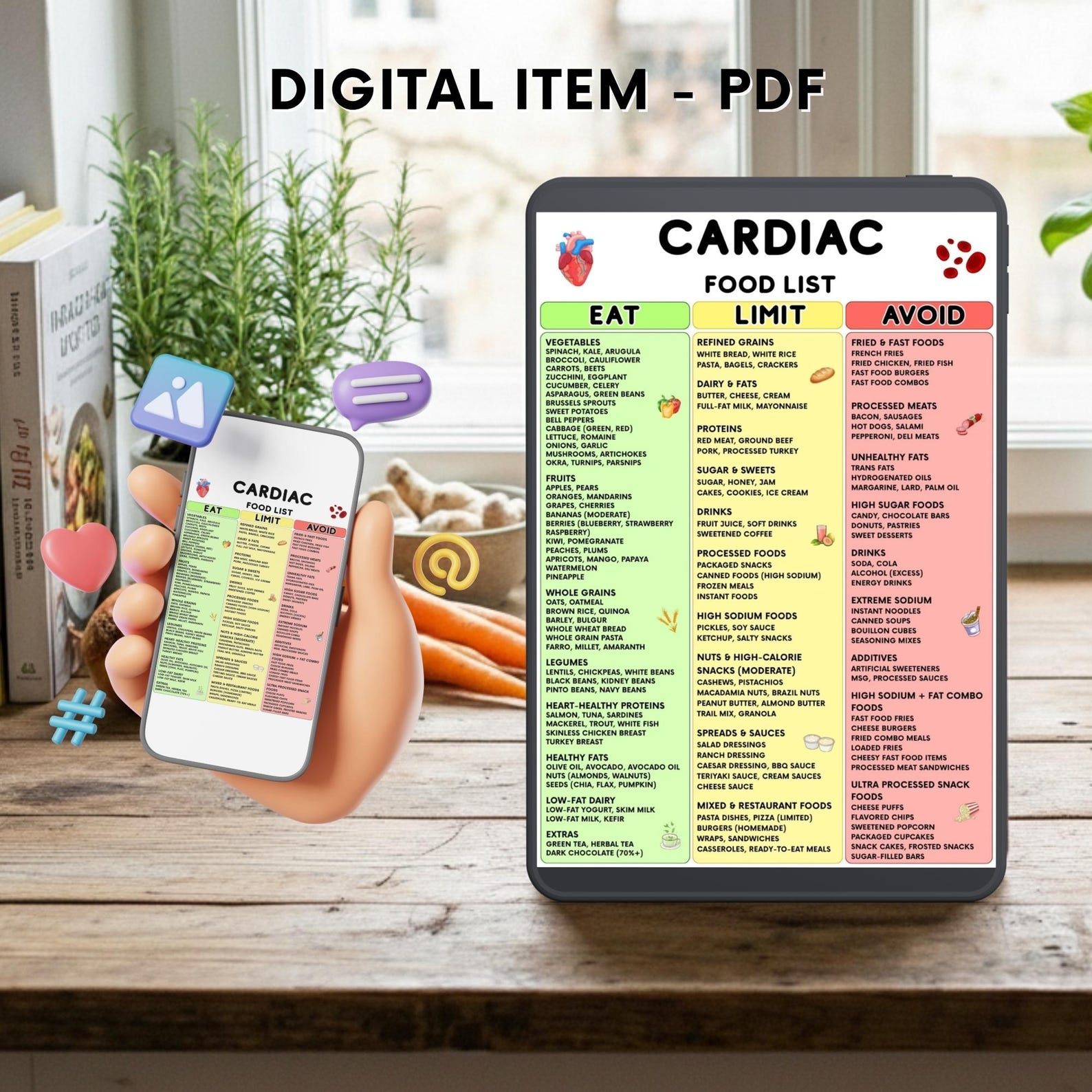 Cardiac Diet Food List Printable | Heart Health Eat Limit Avoid Chart ...