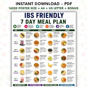 IBS Friendly 7 Day Meal Plan Printable, Low FODMAP Meal Plan, IBS Diet Plan, Digestive Health Meal Planner, Gut Friendly Weekly Menu pdf