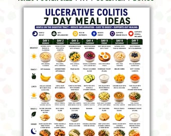 Ulcerative Colitis 7 Day Meal Ideas Printable, UC Diet Meal Plan PDF, IBD Friendly Foods, Easy Digest Meal Guide, Instant Download