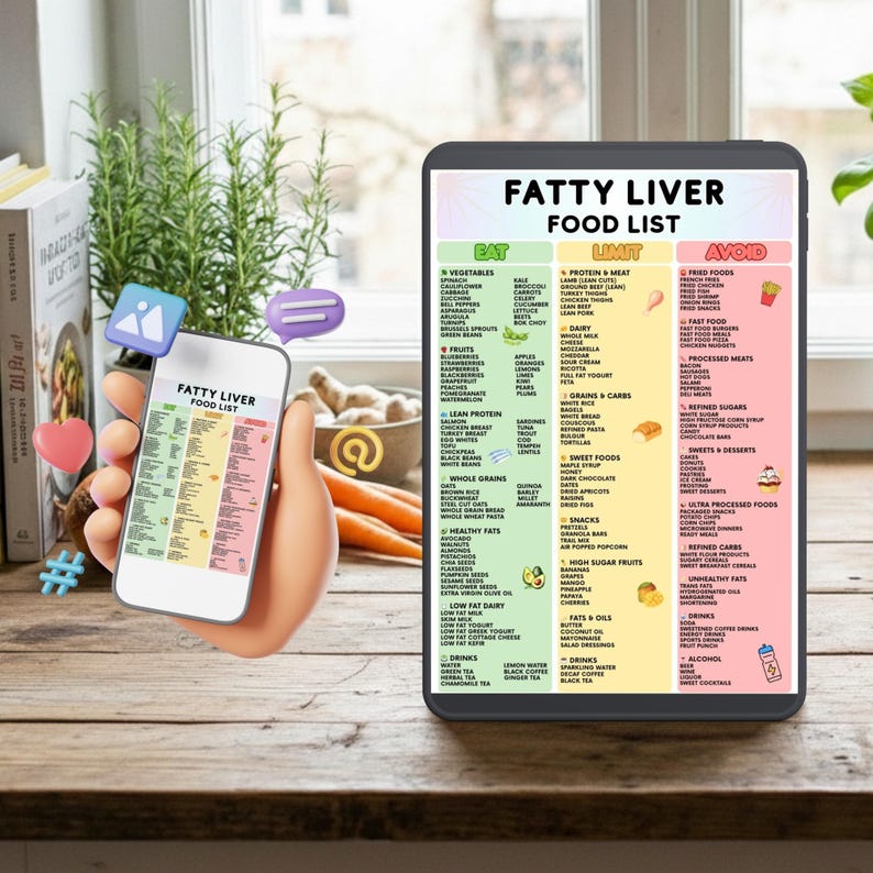 Fatty Liver Food List Printable, Foods to Eat Limit Avoid Guide, Liver ...