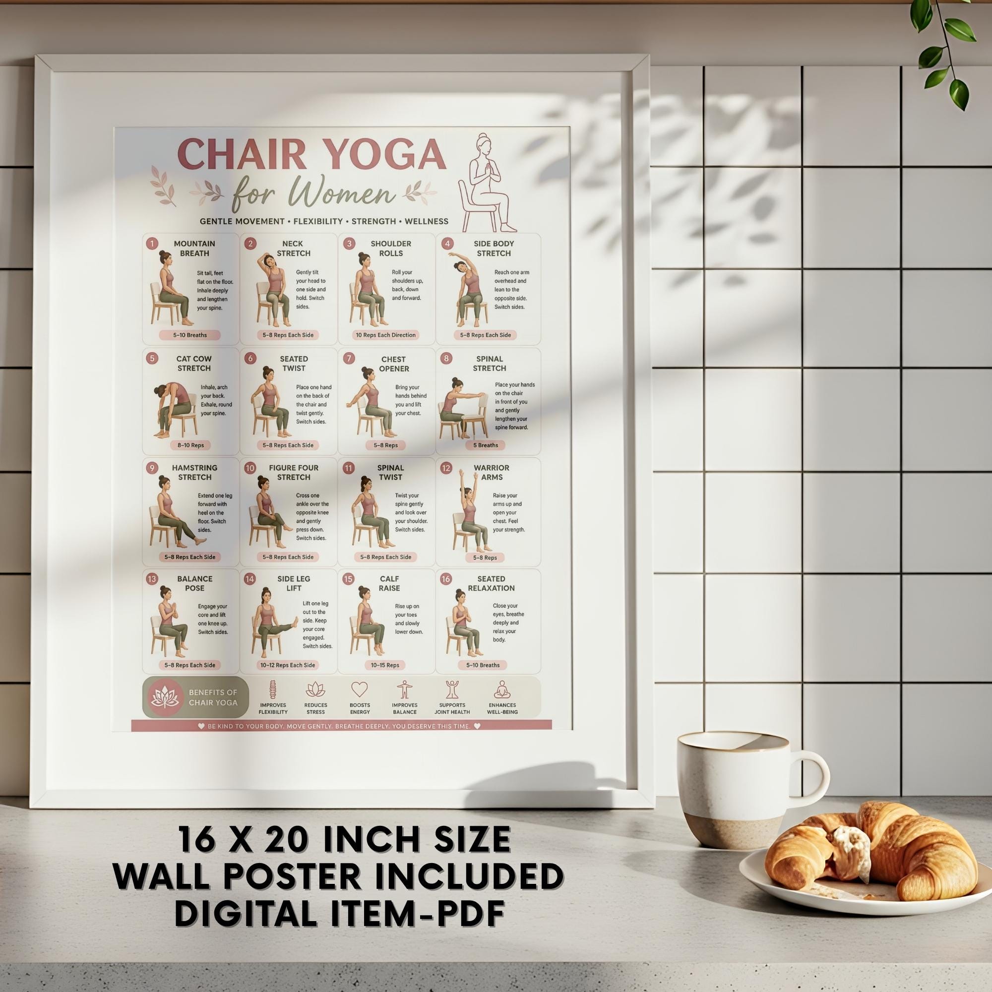 Seated Yoga Routine Chair Yoga for Women Printable, Seated Yoga Exercises PDF, Beginner ...