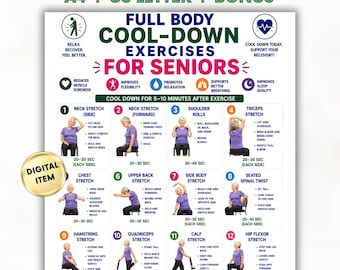 Full Body Cool Down Exercises for Seniors Printable, Senior Stretching Routine, Post Workout Recovery Exercises, Chair&Standing Flexibility