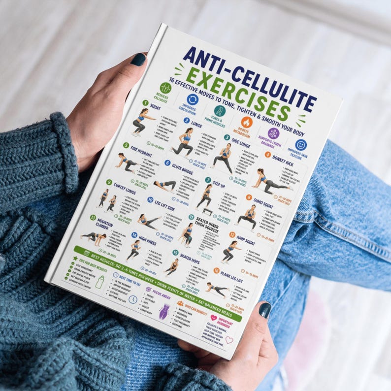 Anti Cellulite Exercises Printable, Leg & Glute Workout Chart, Thigh Toning Routine, Lower Body Fitness Guide, Home Workout PDF image 9