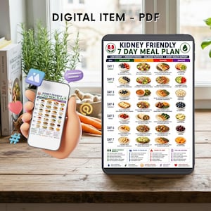 Kidney Friendly 7 Day Meal Plan Printable, Renal Diet Plan PDF, CKD Meal Planner, Low Sodium Weekly Menu, Kidney Disease Diet Chart image 2