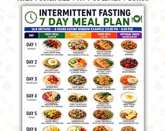Intermittent Fasting 7 Day Meal Plan Printable, 16:8 Fasting Meal Planner PDF, Weight Loss  Healthy Eating Guide, Beginner IF Diet Plan