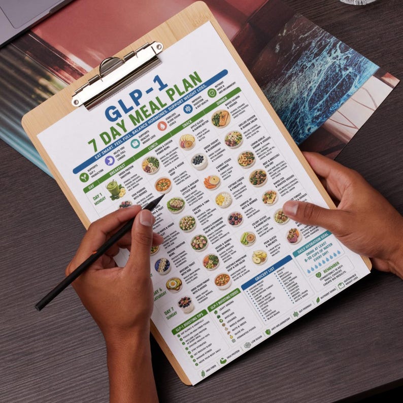 Plan de comidas GLP-1 de 7 días para imprimir, Plan de comidas GLP-1 en PDF, Planificador de comidas para bajar de peso, Plan de dieta alta en proteínas y baja en azúcar, Guía semanal de alimentación saludable imagen 7