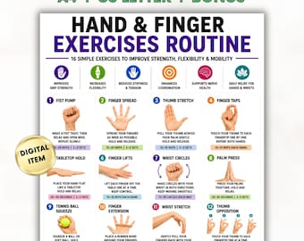 Hand & Finger Exercises Printable, Hand Therapy Exercises, Grip Strength Workout, Finger Mobility Routine, Occupational Therapy PDF