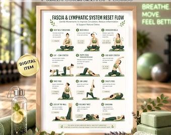 Fascia & Lymphatic Drainage Yoga Flow Printable,Lymphatic System Reset Exercises, Detox Circulation Support Routine, Home Wellness Chart