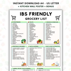 Puede incluir: Una lista de compras imprimible para el SII, en tamaños A4 y US Letter, con un póster de pared de cocina de regalo. Clasifica los alimentos en verduras, frutas, cereales, proteínas, frutos secos, lácteos, hierbas y otros. Incluye zanahorias, plátanos, arroz blanco, pollo y leche de almendras.