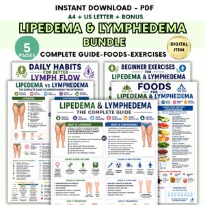 Lipedema Lymphedema Bundle Printable, Food Guide, Exercises Complete Comparison Chart PDF, Lymphatic Support Wellness set