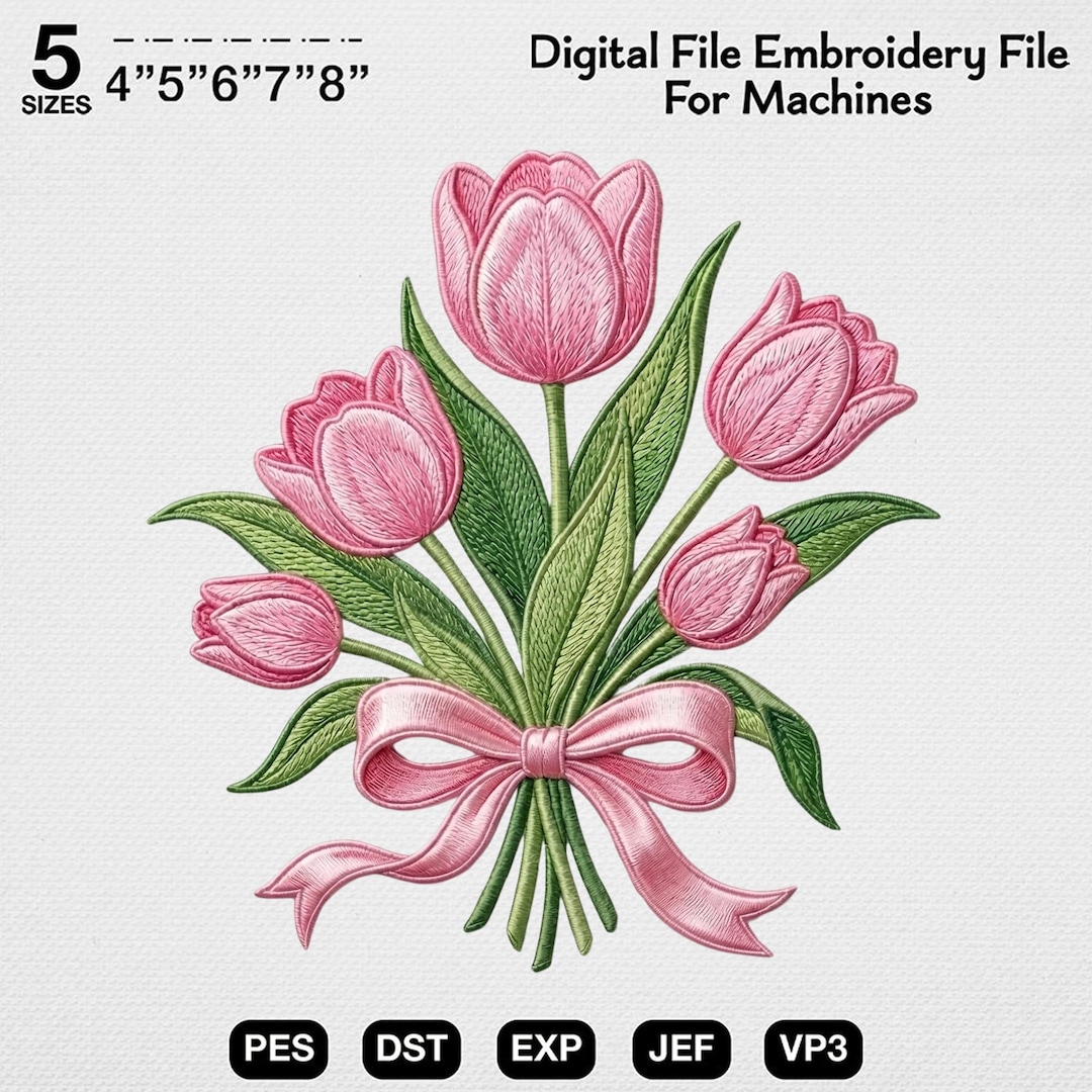 Tulip Embroidery Design, Floral Bouquet Embroidery File, Spring Flower ...