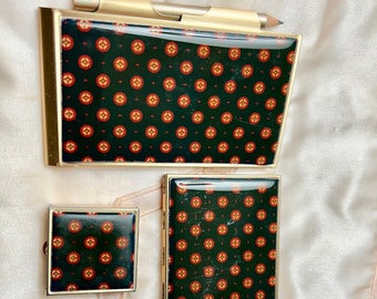 Vintage "NOTEPAD, PILLBOX, & MIRROR" Matched Set -  Small PillBox, Small Photo Frame, Small Note Pad/Pencil Very Rare Combo Find