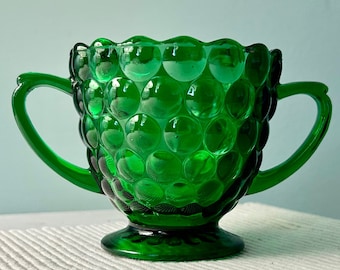Vintage "OPEN SUGAR BOWL" in a Forest Green Bubble Provincial by Anchor Hocking