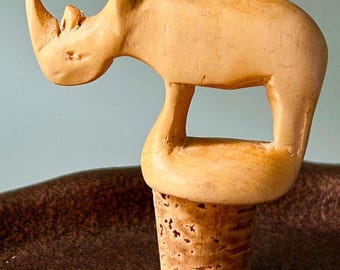 Vintage Carved Wooden Rhino Bottle Stopper