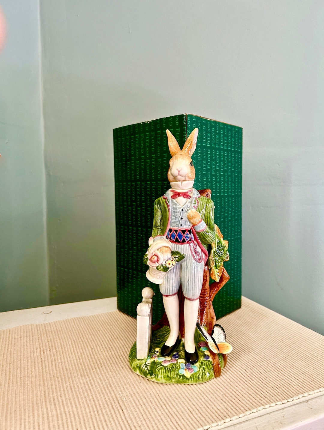 Vintage old WORLD Rabbit by Fitz and Floyd Gentleman Rabbit Candlestick