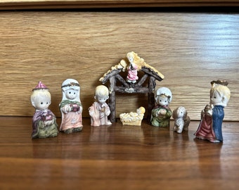 Vintage "MINI NATIVITY SET" 8 Piece Set  - Made by Christmas House -