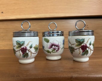 Vintage  "THREE EGG CODDLERS" by Royal Worchester England Peony Pattern & Berry Vine Pattern