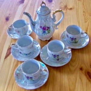 Vintage 50's   "LUSTERWARE TEA SET"  by SEYEi Made in Japan 12 Pc Floral Pattern Original Box