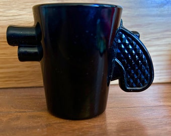 Vintage "PiSTOL GUN SHOT GLASS" Black Ceramic - Polished Shine - Shot Glass Shooter