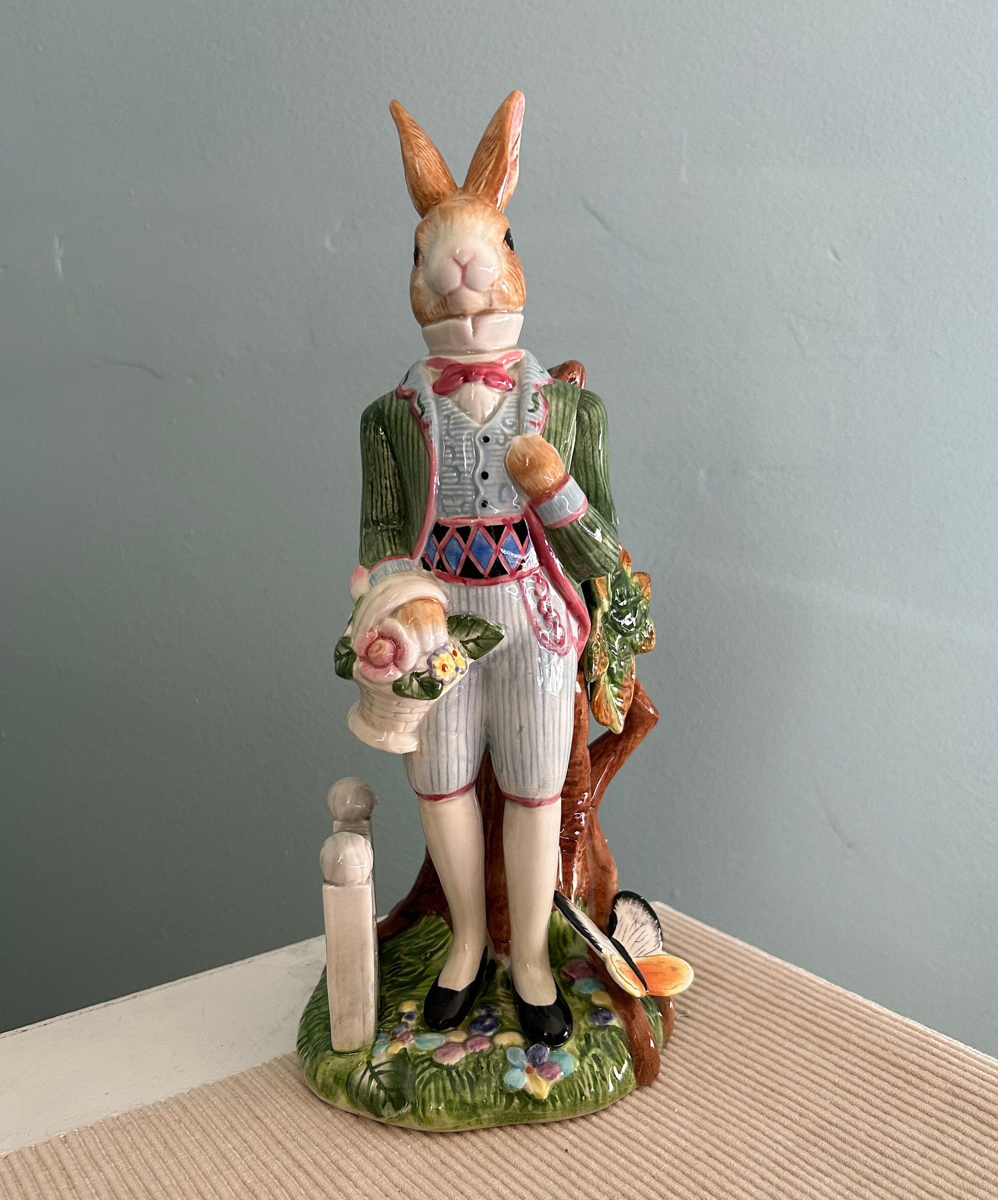 Vintage old WORLD Rabbit by Fitz and Floyd Gentleman Rabbit Candlestick