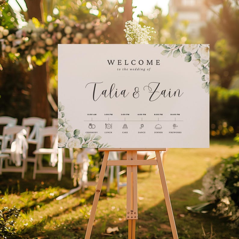 Eucalyptus Greenery Wedding Welcome Sign Template, Editable Wedding ...