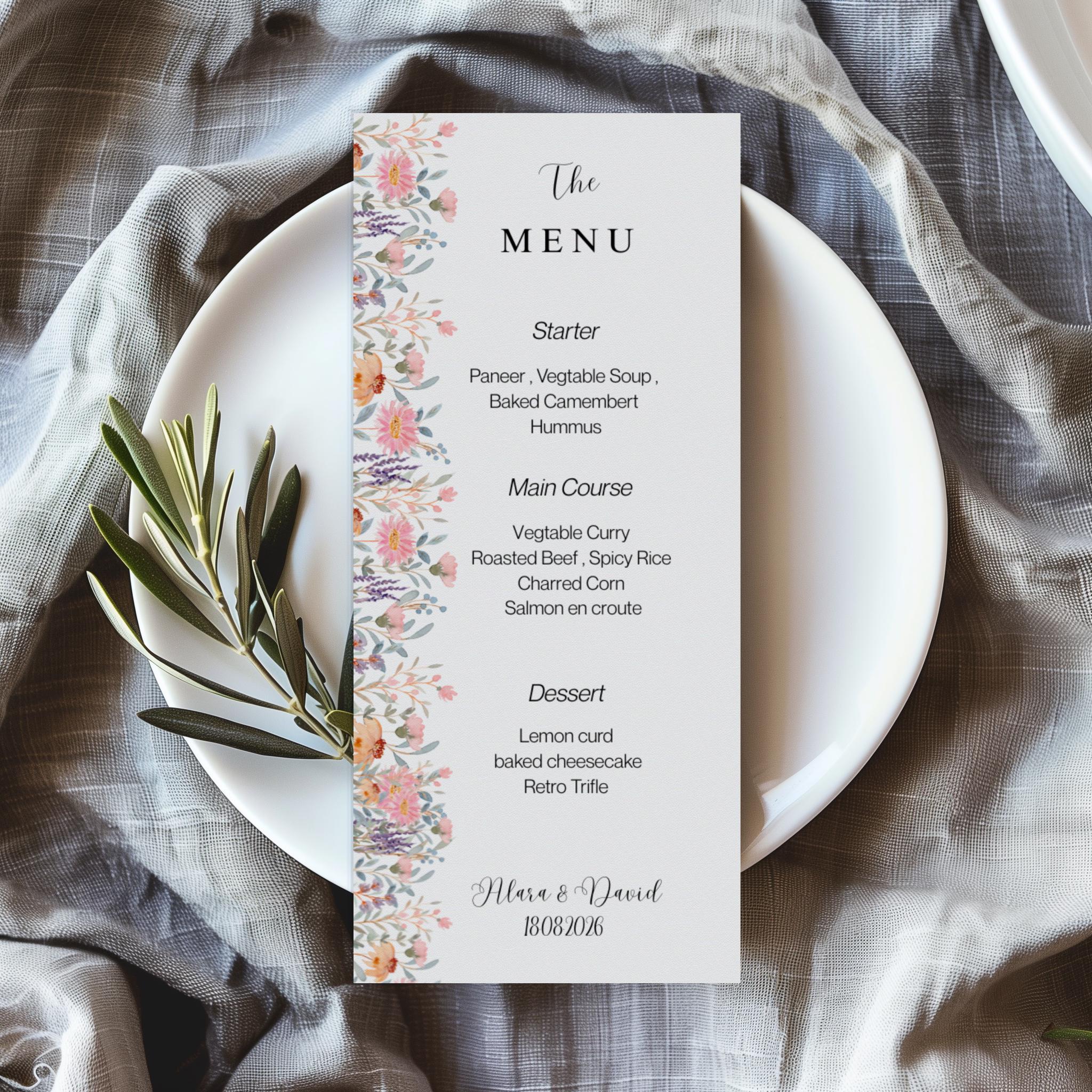 Editable Dainty Wildflower Menu Canva Template Boho Garden Party Dinner ...
