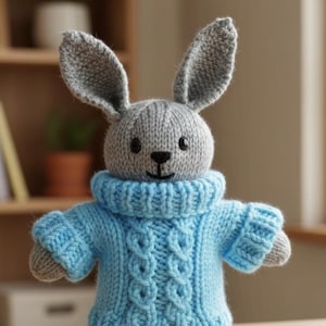 Knitted Bunny Toy Pattern | Sweater Plush Rabbit Pattern | Stuffed Bunny Doll Pattern | Cute Animal Knitting Pattern