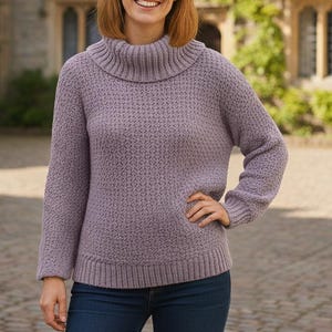 Patrón de jersey de cuello vuelto a crochet, jersey texturizado fácil (XS-5XL) (Descarga en PDF)