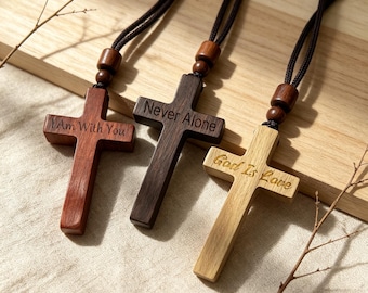 Collar con colgante de cruz de sándalo personalizado, accesorios cristianos de madera, oración para la sanación, regalo religioso de recuerdo, amuletos de oración.
