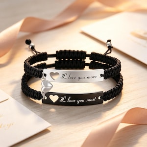 Personalized Couple Bracelets, Engraved Stainless Steel, Magnetic Closure, Long Distance Relationship Jewelry • Trendy Best Friend Gift