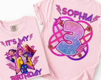 Personalized Huntrix Birthday Girl Shirt, Custom Kpop Demon Hunter Tee, Kids Birthday Outfit