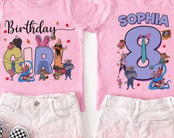 Zootopia Birthday Girl Boy Shirt, Custom Name & Age Personalized T-shirt, Family Matching Birthday Tee