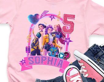 Personalized Huntrix Birthday Shirt, Custom Name Kpop Demon Hunter Tee, Girls Birthday Outfit, Music Theme Party