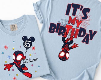 Spin Birthday Shirt, Personalized Spin Tee, Custom Name Kids Birthday Shirt, Spidey and Friends Spin Party Outfit, Superhero Birthday Tee
