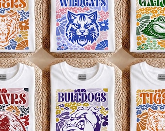 Custom Mascot Floral School Spirit Shirt, Football Game Day Personalized Tee
