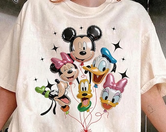 Micky und Freunde PNG, Disney Ballon SVG, Retro Disney Figuren digitaler Download, Familienausflug Shirt Design