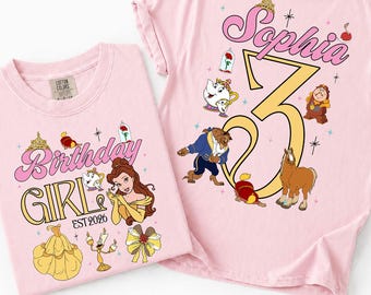 Princess Belle Birthday Shirt, Custom Belle Birthday Tee, Beauty Princess Party Shirt, Disney Birthday Girl Outfit