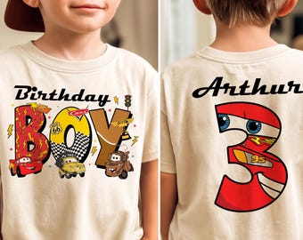 Custom Lightning McQueen Birthday Boy Shirt, Cars Personalized Kids Party Tee