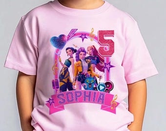 Personalized Huntrix Birthday Shirt, Custom Name Kpop Demon Hunter Tee, Girls Birthday Outfit, Music Theme Party
