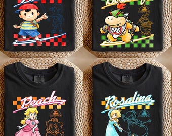 Custom Super Mario Characters Retro Shirt, Family Matching Holiday Trip Tee, Gamer Birthday Gift Shirt