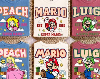 Vintage Super Mario Characters Shirt, Nintendo World Family Trip Tee, Retro Game Birthday Gift, Group Matching Gamer Shirt