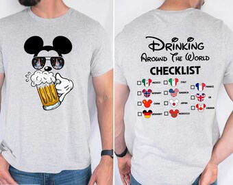 Mickey Beer Minnie Wine Front & Back Shirt, EPCOT Drinking Around the World Couple Trip Tee