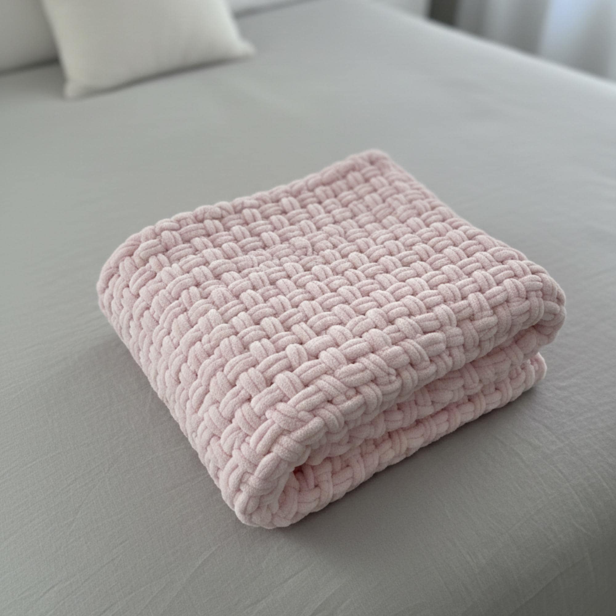 Pink Alize Puffy Baby Blanket Hand Knitted Basketweave Soft Fleece ...