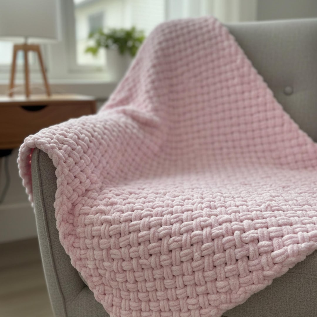 Pink Alize Puffy Baby Blanket Hand Knitted Basketweave Soft Fleece ...