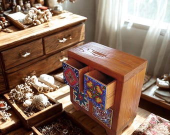 Handmade Wooden Jewelry Box with Drawers, Personalized Artisan Keepsake Storage