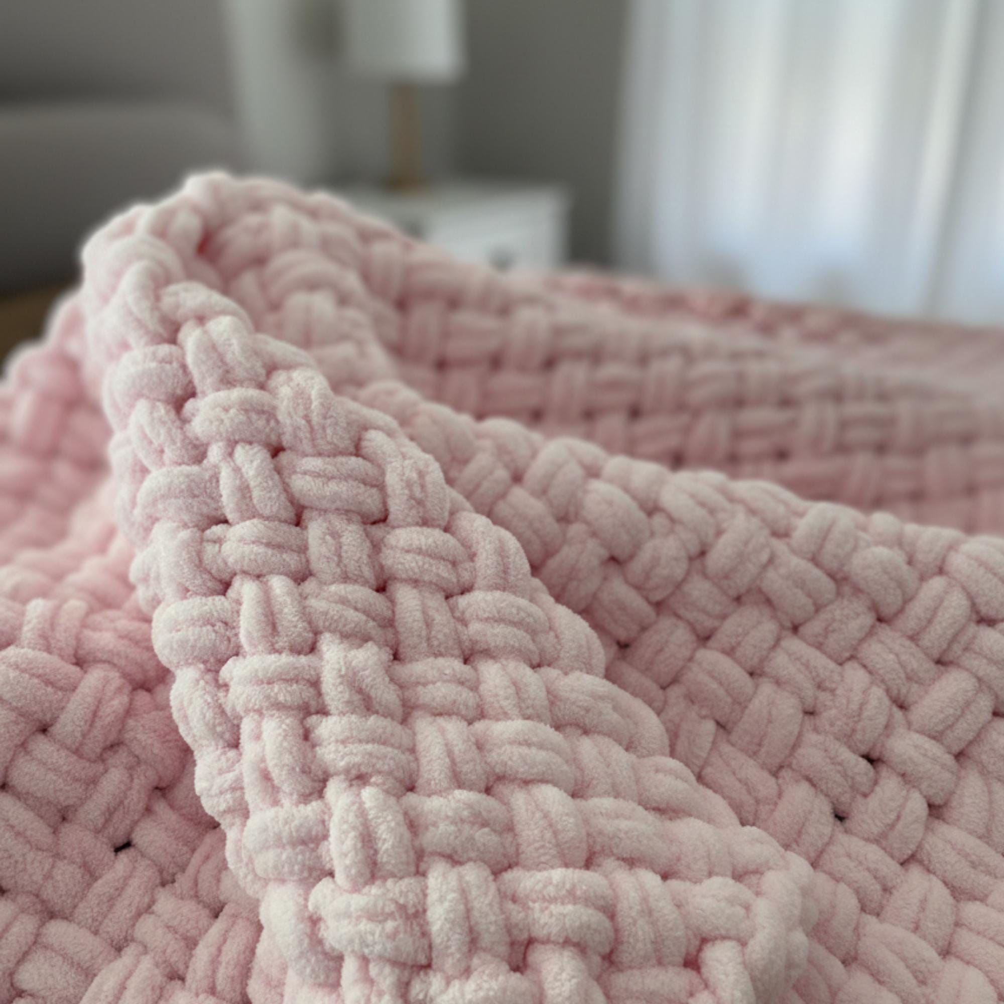 Pink Alize Puffy Baby Blanket Hand Knitted Basketweave Soft Fleece ...