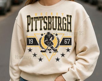 Vintage Pittsburgh hockey PNG, Pittsburgh hockey DTF, retro hockey design, digital download