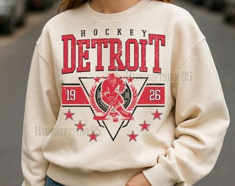 Vintage Detroit hockey PNG, Detroit hockey DTF, retro hockey design, digital download
