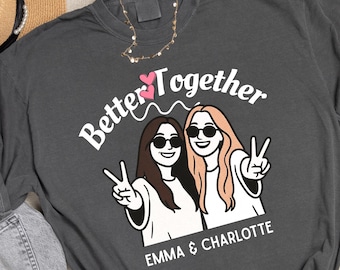 Custom Photo Bestie Shirt, Personalized Friendship Portrait Tee, Better Together Gift, Cartoon Best Friend Shirt, Galentines Matching Tee