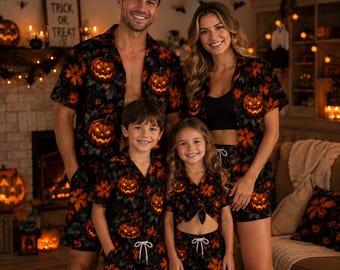 Halloween Family Matching Outfit, Pumpkin Hawaiian Shirt Set, Matching Family Halloween Shirts, Pumpkin Vacation Outfit, Spooky Family Set
